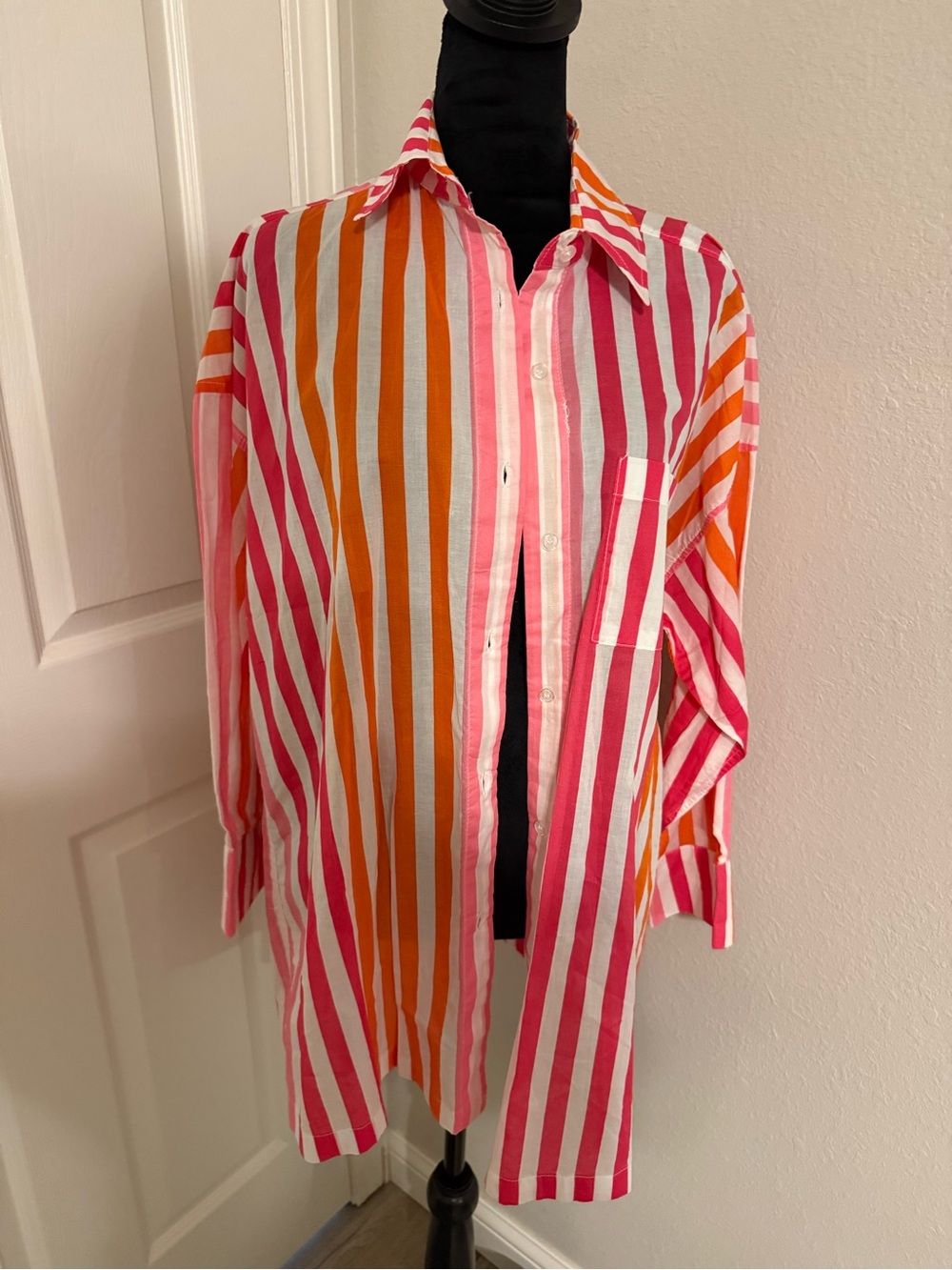 Beach Riot Pink, Orange & White Striped Button-Up Shirt